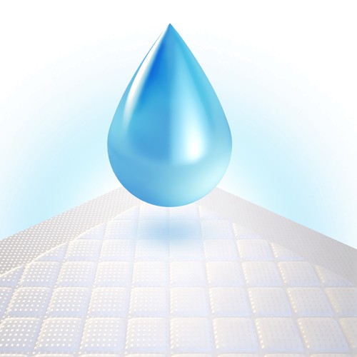 Incontinence-Products drop of liquid hovering over absorbent pad