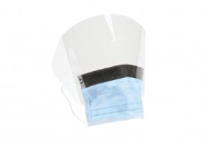 Face shield adhered to procedure mask